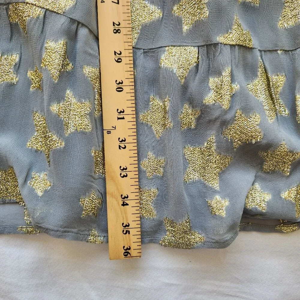 Loft Gold Star Print Shimmer Long-Sleeve Tiered Dress Gray Metallic Babydoll - Picture 11 of 11
